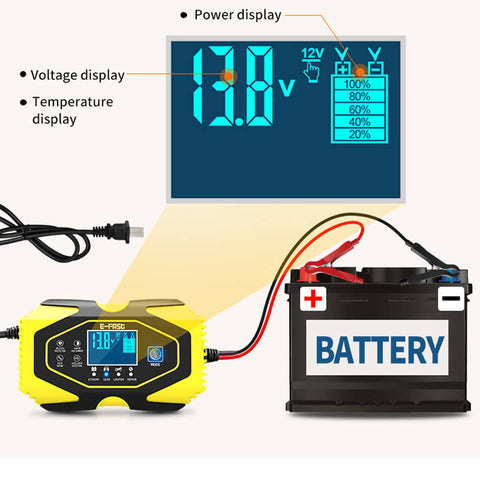 Image of Car Motorcycle Battery Charger 12V8A-24V3A Touch Screen Pulse Repair LCD Battery Charger For Lithium LeadAcid