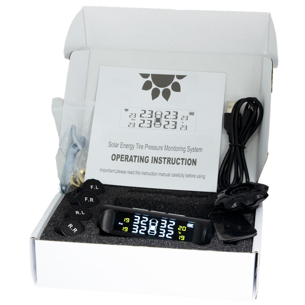 Universal Solar TPMS Wireless Tire Pressure Monitoring System Solar Charging TPMS Internal / External Sensors Cars LCD Display
