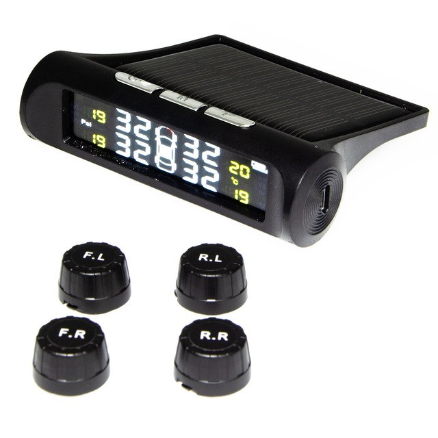Universal Solar TPMS Wireless Tire Pressure Monitoring System Solar Charging TPMS Internal / External Sensors Cars LCD Display