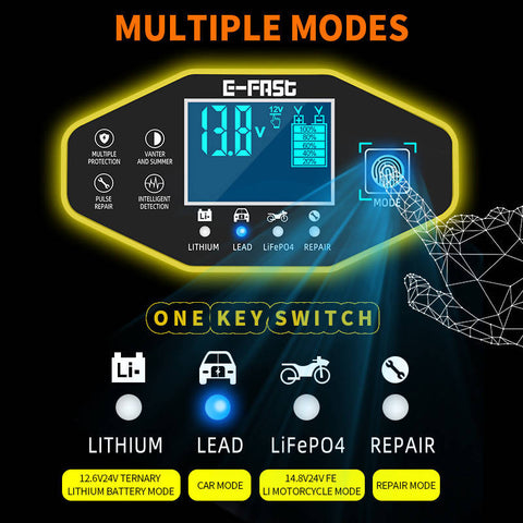Image of Car Motorcycle Battery Charger 12V8A-24V3A Touch Screen Pulse Repair LCD Battery Charger For Lithium LeadAcid