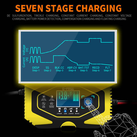 Image of Car Motorcycle Battery Charger 12V8A-24V3A Touch Screen Pulse Repair LCD Battery Charger For Lithium LeadAcid