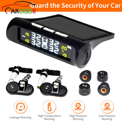 Image of Universal Solar TPMS Wireless Tire Pressure Monitoring System Solar Charging TPMS Internal / External Sensors Cars LCD Display