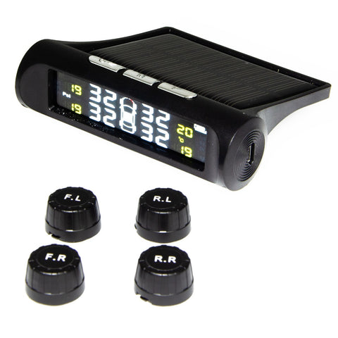 Image of Universal Solar TPMS Wireless Tire Pressure Monitoring System Solar Charging TPMS Internal / External Sensors Cars LCD Display